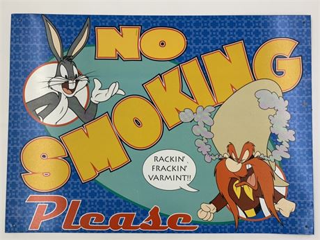 1997 Looney Tunes Bugs Bunny & Yosemite Sam No Smoking Metal Sign