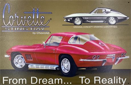 NOS Chevrolet Corvette Stingray 16” Metal Sign