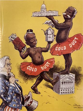 Vintage Uncle Sam Government Satire Metal Gold Dust Twins Cartoon Sign