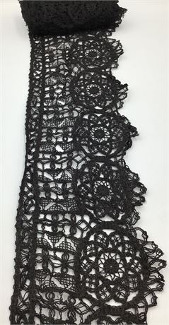 2.97 Yards Antique Raven Lace Handmade 6” wide Garment Trim