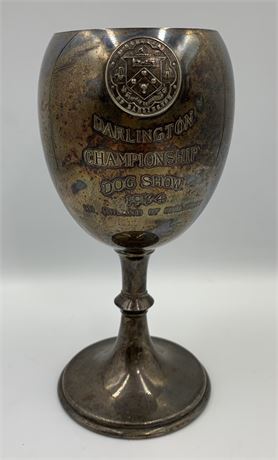 1934 Darlington Championship Dog Show Vintage Silver Plate Goblet 7” Trophy