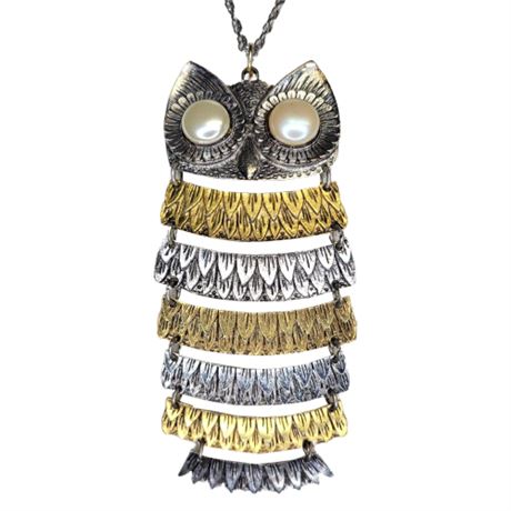 1970s Park Lane Large Articulated Owl Necklace