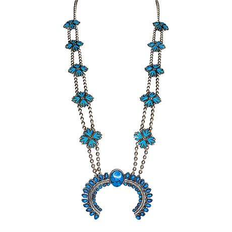 1970s Faux Turquoise Squash Blossom Necklace