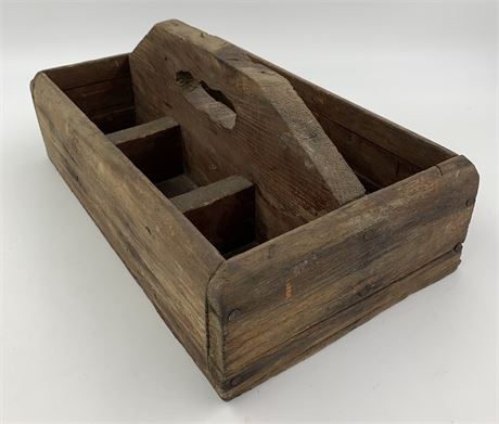 Primitive Folk Art 5 Cubby Antique Farmhouse Caddy, Storage or Serving Tote