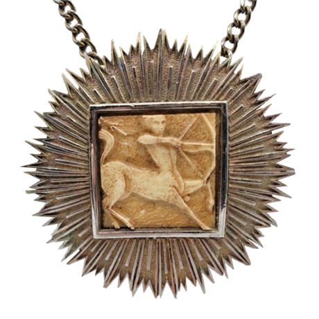 Huge 1970s Luke Razza Sagittarius Zodiac Sunburst Necklace