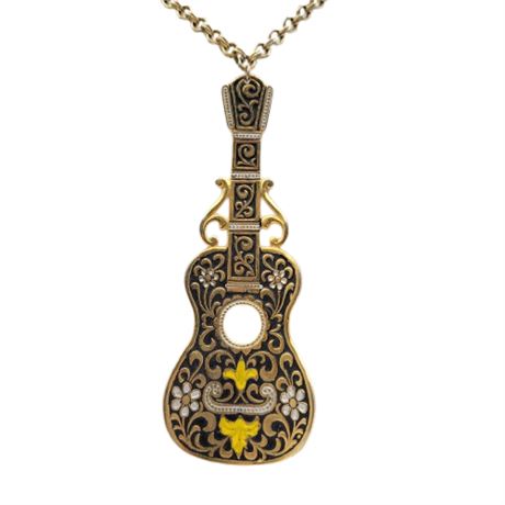 1970s Large Boho Guitar Pendant Necklace