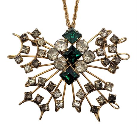 1940s P&F Gold Filled Rhinestone Butterfly Pendant Necklace