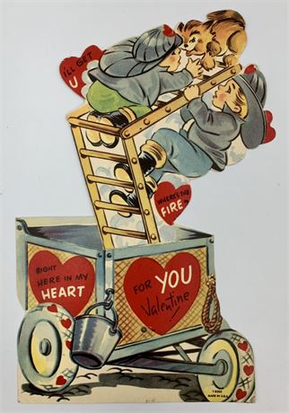 1952 Mechanical Vintage Large 9” Fireman Cat Rescue Valentine