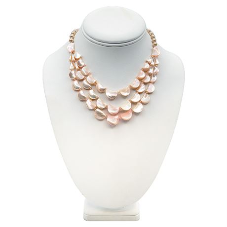 Vintage Japanese Pink Mother-of-Pearl Crescent Multi Strand Necklace