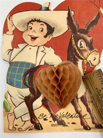Vintage Honeycomb Southwest Donkey in the Desert Large 7.5” Valentine