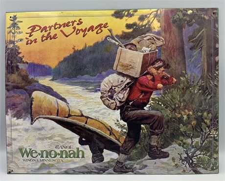 16” Metal We-No-Nah Canoe Camping Supplies Advertising Sign