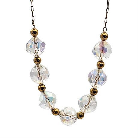 Vintage Aurora Borealis Crystal Bead Necklace