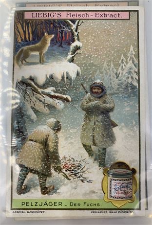1909 “Pelzjager” Hunting Animals for Fur Liebig Bouillon Antique Trade Card Set