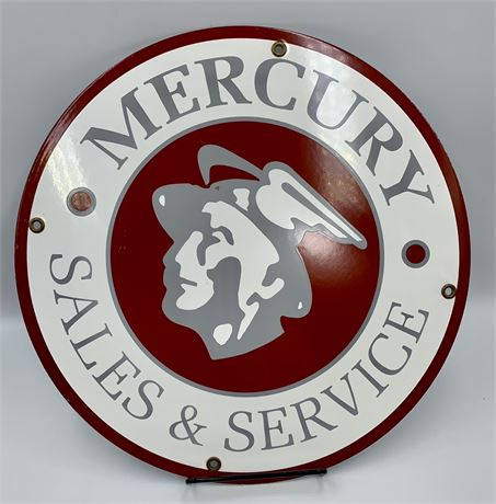 Vintage 1980s era Mercury Sales & Service Porcelain Automotive Advertising Sign