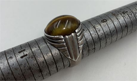 Men’s Art Deco Tigers Eye Cabochon Sterling Silver Ring