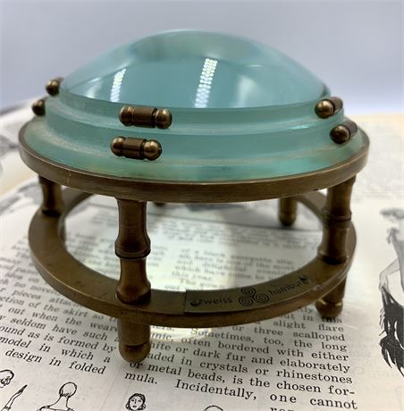 Vintage Weiss Hamburg Convex Magnifying Reading Glass on Brass Pedestal