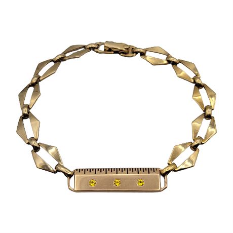 Vintage Signed 10K Gold Yellow Sapphire Ruler Charm on Gold Filled Bracelet