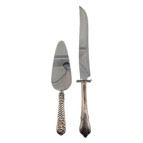 Sterling Silver Handled Cake Server & Knife