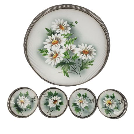 White Floral Tray & Coaster Set
