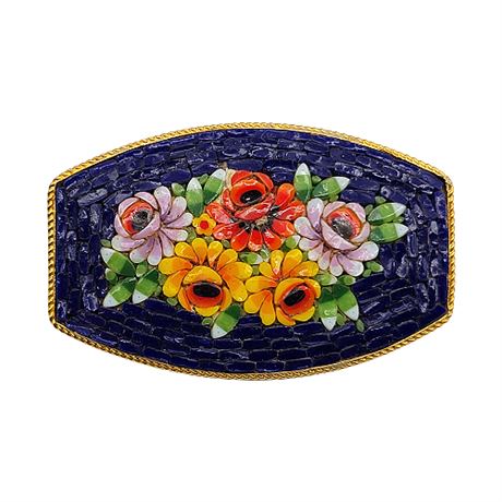 Vintage Italian Glass Micro-Mosaic Floral Brooch
