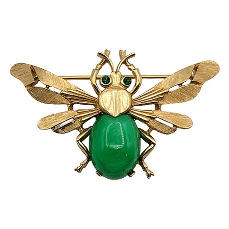 1960s Crown Trifari Jelly Belly Gold Tone Flying Insect Brooch