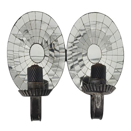 Vintage Glass & Metal Wall Sconce Candle Holders