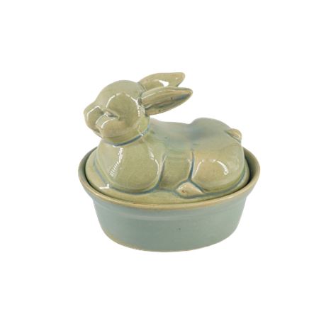 Green Ceramic Rabbit Jar