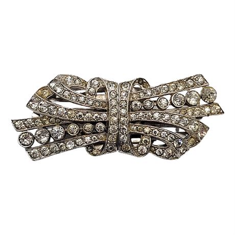 1930s Trifari Clip-Mates Pavé Rhinestone Ribbon Brooch/Dress Clips