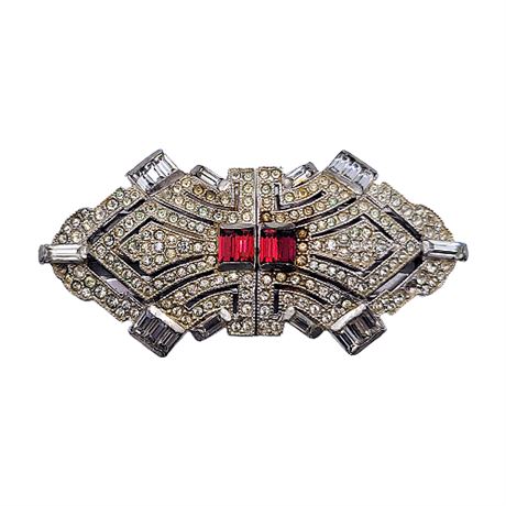 1930s Art Deco Pavé Rhinestone Brooch/Dress Clips