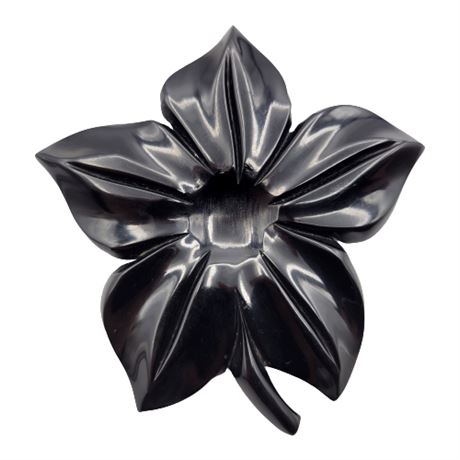 Vintage Large Carved Black Bakelite Flower Brooch