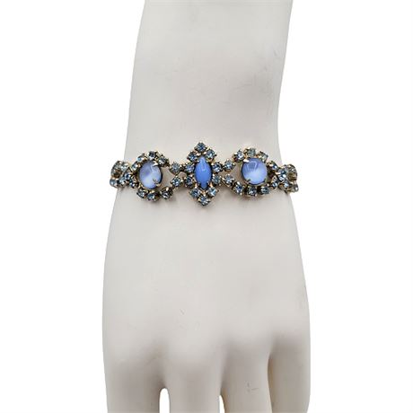 1950s Blue Rhinestone & Faux Star Sapphire Bracelet