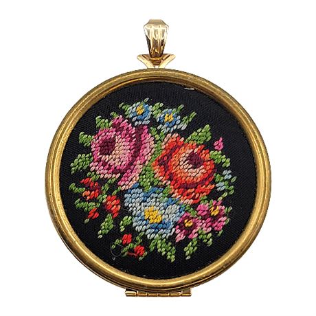 1977 Avon Large Floral Needlepoint Locket