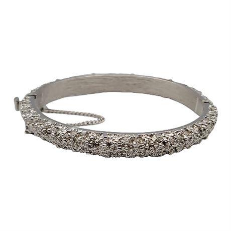 1960s Crown Trifari Silver Tone Textured Clamper Bangle Bracelet