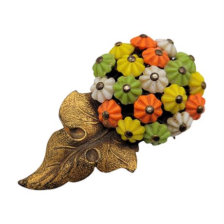 1940s R. DeRosa Glass Flower Bouquet Dress Clip
