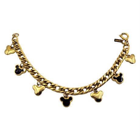 Gold Tone Disney Mickey Mouse Ears Charm Bracelet