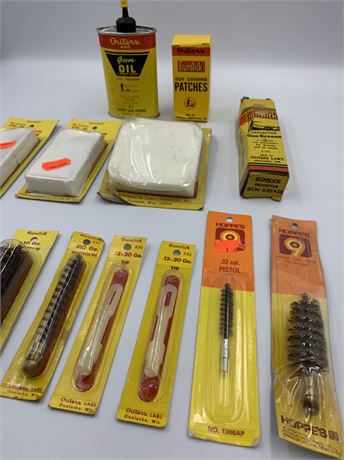 NOS 14 pc Vintage Gun Cleaning Supplies Oil, Patches, Grease, Brushes Lot