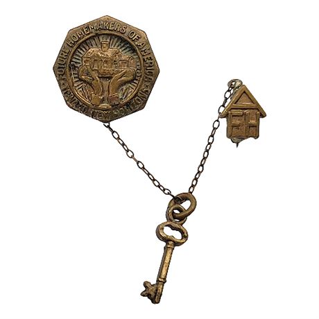 Vintage Future Homemakers of America Pin w/ House & Key Charm