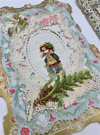 2 Antique Victorian Scrap Paper Doily Embossed Valentines