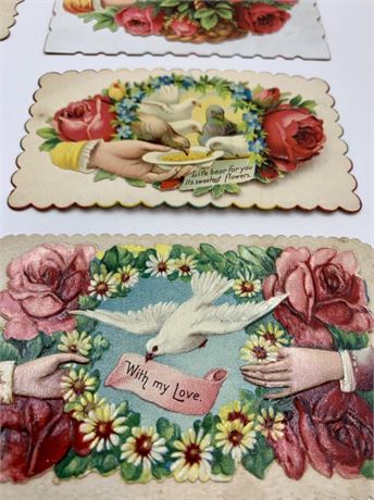 6 pc Antique Victorian Scrap Embossed Floral & Bird Paper Calling Cards