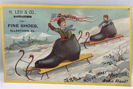 Embossed H LEH Co. Fine Shoes Woonsocket Arctics Advertising Sign