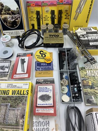30+ piece HO Scale Railroad Train Scene Materials, Track, Hardware