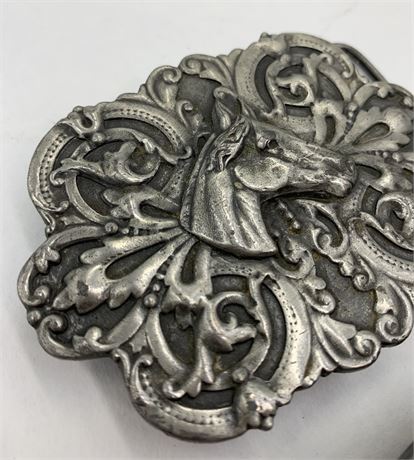 2 Vintage Wild West Horse Bergamot Brass & Colorado Silver Star Belt Buckles