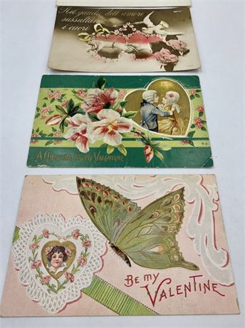 4 Antique 1911-1918 Valentine Postcard Lot, 1 cent Stamp