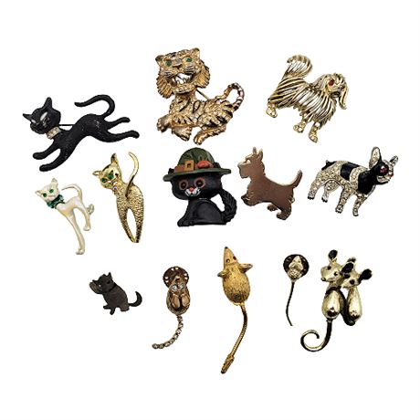 Vintage Brooch Collection: Cats, Dogs, Mice