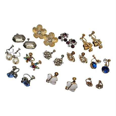 Vintage Rhinestone Clip-On/Screwback Earrings Lot, incl. Kramer
