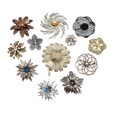 Vintage Brooch Collection: Large Metal Flowers