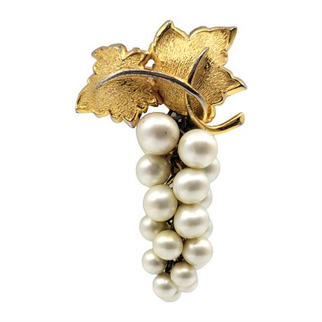 Vintage Alice Caviness Faux Pearl Grape Cluster Brooch