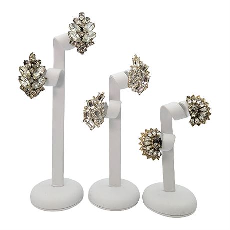 Vintage Rhinestone Clip-On Statement Earrings Lot, incl. Joseph Wiesner