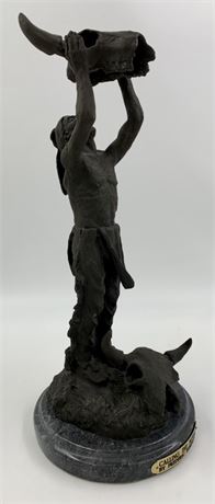 Bronze Remington Inspired Calling the Buffalo Native American Indian Sculpture