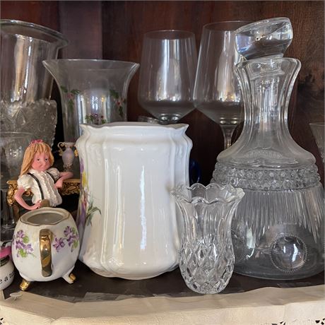 Corner Cabinet Shelf Glassware Lot